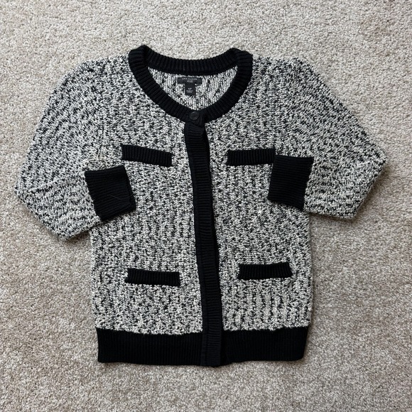 Ann Taylor Sweaters - Ann Taylor Black & White Marled Short-Sleeve Cardigan